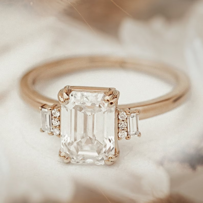 Emerald Cut With Baguette Moissanite Ring – Dhyani Jewel